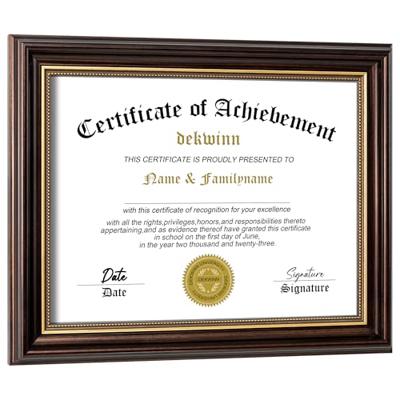 DEKWINN,8.5x11 Diploma Frames Certificate Document Frame,1 Pack Reddish Brown/Gold Trim with Real Glass for Wall Gallery or Tabletop display, Without