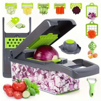 16 in 1 Vegetable Chopper, Mandoline Vegetable Slicer Multifunctional, Chopper Vegetable Cutter with 7 Blades,Cleaning Brush and Peeler,Food Chopper f
