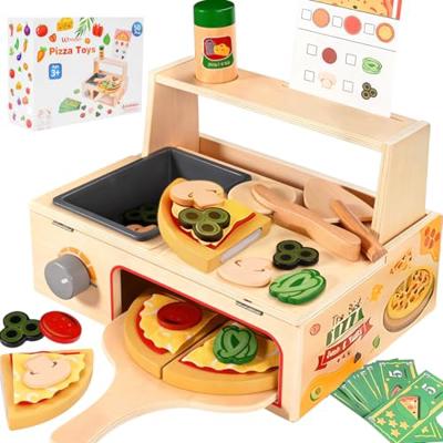 Smartwo Wooden Pizza Oven Toy for Kids, Pizza Baking and Selling Game