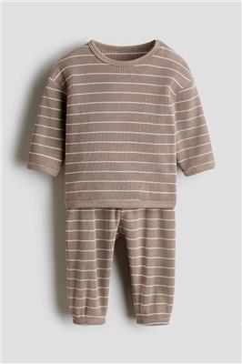 Beige/white striped 2-Piece Waffled Cotton Set for kids | H&M CA