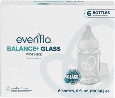 Amazon.com : Evenflo Balance+ Glass Wide Neck Baby Bottles, Clear, 6 fl oz, 6 Pack : Baby