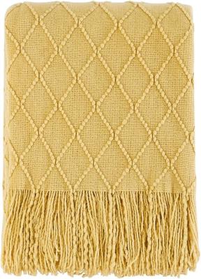 BOURINA Knitted Textured Throw Soft Sofa Blanket Royal Blue 127x152cm | Soft textured solid knit fabric, decorative home throw, multi-use for sofa cou