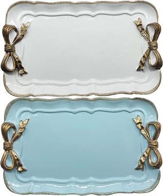 Cayway 2 PCS Vintage Resin Tray, Vintage Decorative Tray, Bow-Knot Resin Dish Plate for Towel Tray, Fruit Trays Rings Bracelets Earrings Holder, Green