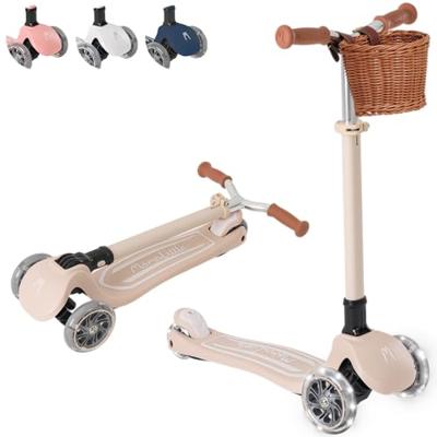 MomnLittle Toddler Scooter with Mini Basket for Kids Ages 3-10, 3-Wheel Foldable Kick Scooter, LED Light-Up Wheels, Lean-to-Steer Design, 4-Height Adj