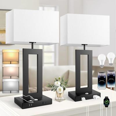 3 Color Temperatures Table Lamps for Bedrooms Set of 2, 22’’ Touch Control Bedside Nightstand Lamps with 2 USB Ports & AC Outlet, Stepless Dimmable La