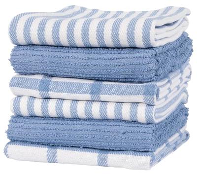 KAF Home Premium Kitchen Towels (18 x 28), Large 100% Cotton, Flat & Terry Absorbent Dish Towel Set (Faded Denim, 18 x 28-6 Pack)