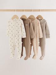 Buy Neutral Brown Bear Two Way Zip Sleepsuits 4 Pack from Next Australia