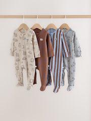Buy Blue/Brown Brunch Two Way Zip Sleepsuits 4 Pack from Next Australia