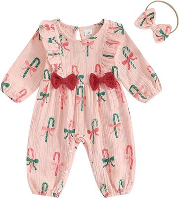 Amazon.com: SAYOO Newborn Baby Girl Halloween Outfit Cotton Linen Pumpkin Jumpsuit Romper Ruffle Sleeve Bodysuit Long Overalls with Bow (W Pink Red, 3