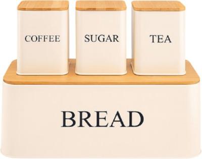 DEALS ONLINE Bread & Tea Storage Set - With Bamboo Lids - White Stainless Steel Bread Basket | Makro