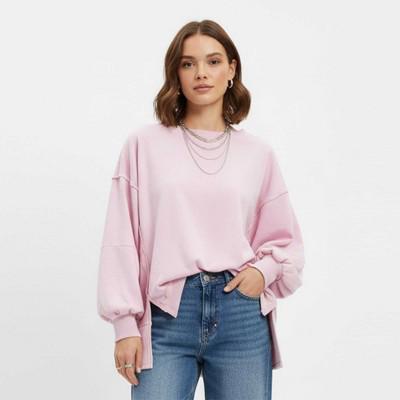 Womens Slouchy Crewneck Sweatshirt - Stretch Polyester Blend with Side Slit Details Cherie Code Light Pink S : Target