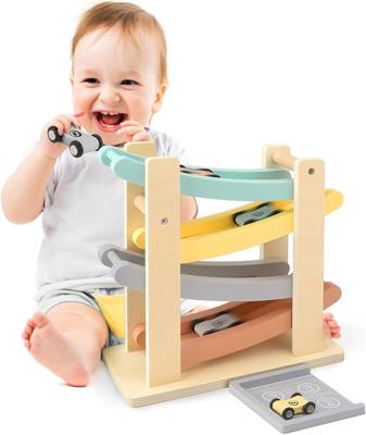 Amazon.com: Vanplay Car Ramp Toys for One Year Old Boy Birthday Gifts, Wooden Montessori Toys for 1 2 Year Old, Race Track Truck Toy with 4 Mini Cars,
