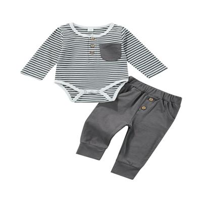 MesaSe Autumn 2pcs Baby Boys Causal Clothes Pocket Long Sleeve Striped Romper Tops+Elastic Pants Set Black Gray 0-3 Months - Walmart.ca