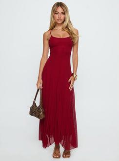 Janeira Pleat Maxi Dress Red | Princess Polly