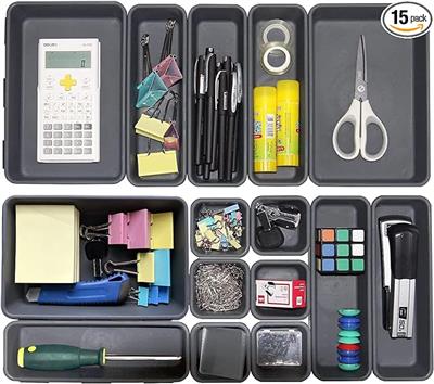 Amazon.com: Kutesna 15 PCS Interlocking Desk Drawer Organizer Separator for Office,Bathroom,Kitchen,Makeup（Black） : Everything Else