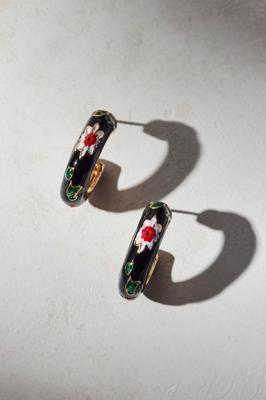 Floral Enameled Hoop Earrings | Urban Outfitters Canada
