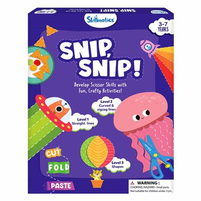 Skillmatics Snip Snip Art & Craft Activity Kit for Kids Ages 3-7, Child-Safe Scissors, 25 Activities, Glue Stick, Multicolour, Birthday Gift For Kids