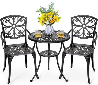 Amazon.com: NUU GARDEN 3 Piece Outdoor Bistro Set Cast Aluminum Bistro Table Set Patio Table and Chairs with Umbrella Hole for Backyard, Balcony, Fron