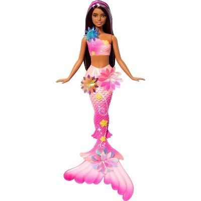 Barbie Flower Magic Mermaid Toy Doll with Surprise Blooming Flowers Feature, Long Brown Hair with Purple Highlights : Target