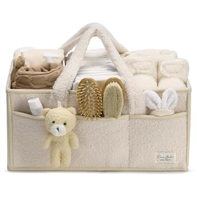 PeraBella Baby Diaper Caddy Organizer with Handle, Boy & Girl Shower Gift Basket, Portable Diaper Storage Basket Bin for Wipes, Newborn Baby Essential