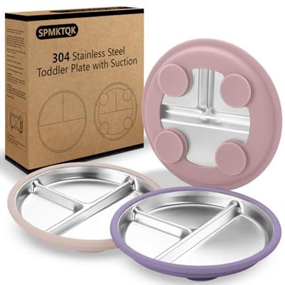 3 Pack Stainless Steel Kids Plates, Suction Divided, Safe for Baby Feeding