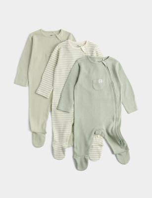 3 Pack Pure Cotton Waffle Sleepsuits (7lbs-3 Yrs) by M&S