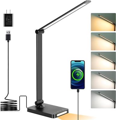 LED Desk Lamp with USB Ports,Touch Desk Lamps for Home Office with 5 Modes | 3 Brightness Desk Light with Small Night Light,Reading Lamp Table Lamp fo