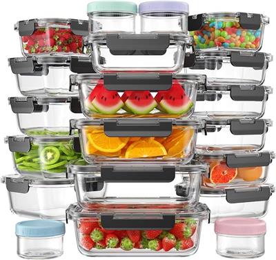 Amazon.com: KEMETHY 40 PCS Glass Food Storage Containers with Lids(20 Container & 20 Lid), Borosilicate Glass Meal Prep Containers for Kitchen Storage