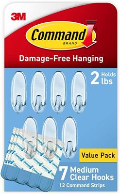 Amazon.com: Command Medium Clear Wall Hook, 7 Wall Hook and 12 Strips, Damage-Free Hanging with Adhesive, Great for Hanging Back to School Dorm Organi