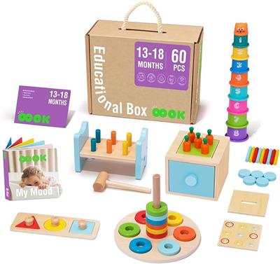 Amazon.com: TOOKYLAND Montessori Toys for 1 Year Old, 8 in 1 Learning Educational Set Wooden Toys (Includes Stacking Cups, 3-in-1 Educational Box, Pou