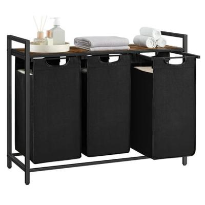 VASAGLE Laundry Hamper, Laundry Basket, Laundry Sorter with 3 Pull-Out and Removable Bags, Shelf, Metal Frame, 3 x 10 Gallons (38L), 36.4 x 13 x 28.4