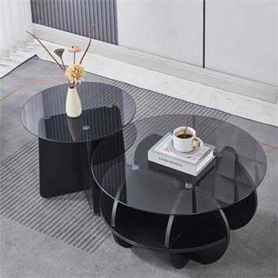 Nesting Coffee Table Set of 2 Round Glass-top Center Table Sofa Side Table | Shop Today. Get it Tomorrow! | takealot.com