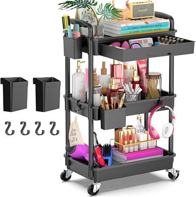 Amazon.com: Goovilla 3 Tier Rolling Utility Cart Organizer with Removable Drawer, Stable and Sturdy White Rolling Storage Carts with 2 Lockable Wheels