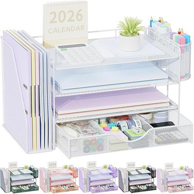 Amazon.com : gianotter Desk Organizers and Accessories with File Holder, 4-Tier Desk Accessories & Workspace Organizers with Drawer and 2 Pen Holder,