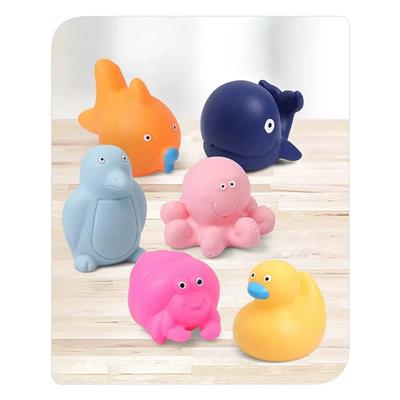 Babyhug Ocean-Animals Bath Squeeze Toys -Pack of 6 | Aquatic Adventure Set With Whale, Duck, Penguin, Fish Characters | Sensory, Fine-Motor Skill Deve