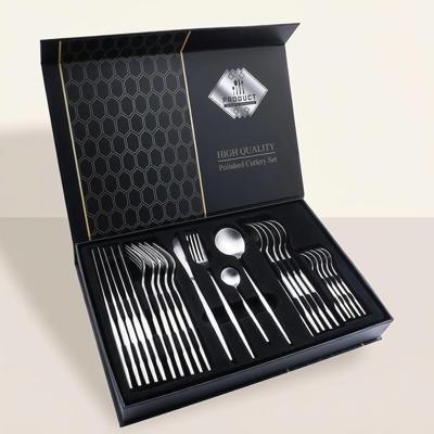 24 Piece Stainless Steel Cutlery Set Service for 6 | Knife Fork Spoon Flatware Set | Mirror Polished Silverware Tableware | Dishwasher Safe | Gift Box