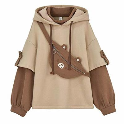 XYXZGM Women’s Harajuku Aesthetic Bear Anime Hoodie, Korean Kawaii, Round Neck Streetwear, Kpop Autumn and Winter Clothing, Tops, beige, M