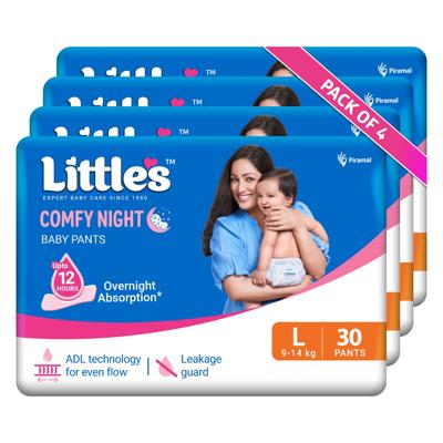 Littles Baby Diapers L Size (Large) Pants Style | 9-14 kg | 120 Count | Comfy Night Baby Diaper Pants with Leakage Guard & Upto 12 Hours Absorption (3