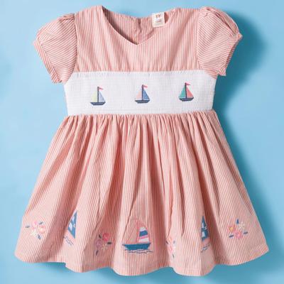 Buy ToffyHouse Cotton Woven Half Sleeves Frock With Smocked & Boat Embroidery - Orange for Girls (18-24Months) Online in India, Shop at FirstCry.com -
