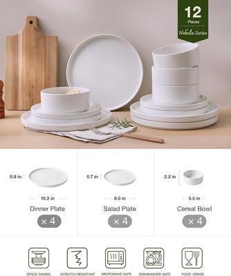 Famiware Dinnerware Sets, 12 Pieces Plates and Bowls Set, Dishes Set for 4, White : Amazon.co.za: Home & Kitchen