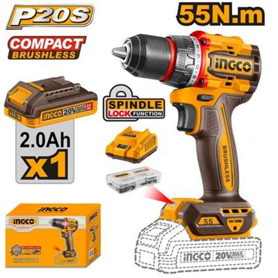 Ingco - Cordless Drill - Brushless - 55NM 20V - 1 x 2.0Ah Battery | Shop Today. Get it Tomorrow! | takealot.com