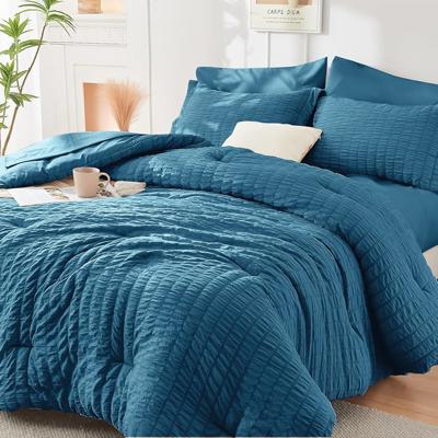 Amazon.com: HYMOKEGE Teal Queen Comforter Set Seersucker 7 Pieces, All Season Luxury Bed in a Bag for Bedroom, Bedding Set with Comforters, Sheets, Pi