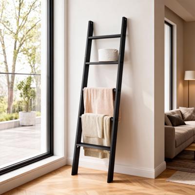 LEDREM 5-Tier Decorative Blanket Ladder and Ladder Shelf, Rustic Farmhouse Leaning Rack for Blankets, Towels, or Home Decor, Ebony Black - Walmart.com