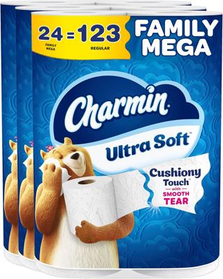 Amazon.com: Charmin Ultra Soft Cushiony Touch Toilet Paper, 24 Family Mega = 123 Regular Rolls, White : Everything Else