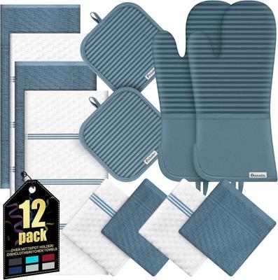 Amazon.com: Oven Mitts Kitchen Towels and Dishcloths with Pot Holders Sets, Oven Gloves Hot Pads 500°F Heat Resistant with Silicone Grip, Include 2 Co