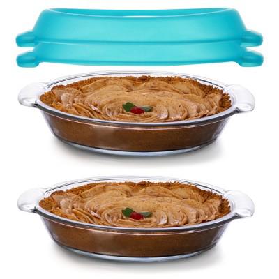 Libbey Baker’s Premium Glass Pie Dish Set of 2 with Lids, 9 Inch Round Baking Dishes, Stackable Bakeware with GreatGrip Handles, Durable Covered Pie :