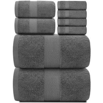 White Classic Luxury 100% Cotton 8 Piece Towel Set - 4x Washcloths, 2x Hand, and 2x Bath Towels - Grey : Target
