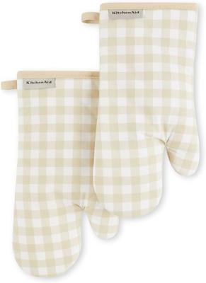 Amazon.com: KitchenAid Gingham Oven Mitt 2-Pack Set, Milkshake Tan, 7x13 : Home & Kitchen