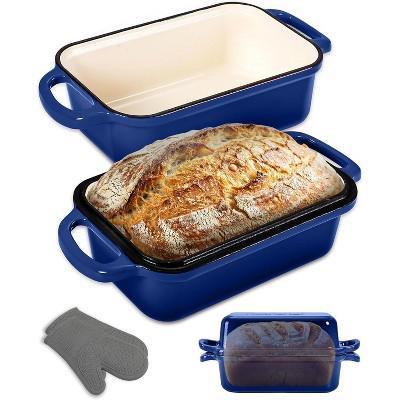 NutriChef Cast Iron Loaf Pan – 2 Quart with Lid & Silicone Gloves - NCCIELF2BL : Target