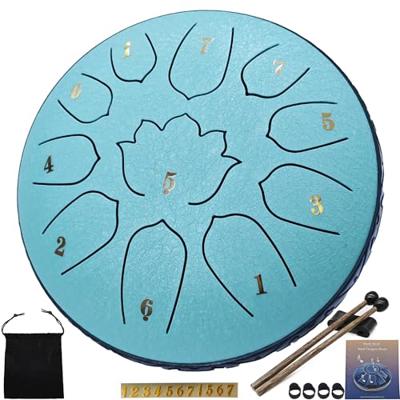 LONCHAN Steel Tongue Drum 11 Notes 6 Inches, Rain Drum for Outside with Bag, Music Book, Mallets, Finger Picks, Stickers – Meditation & Yoga Steel Dru